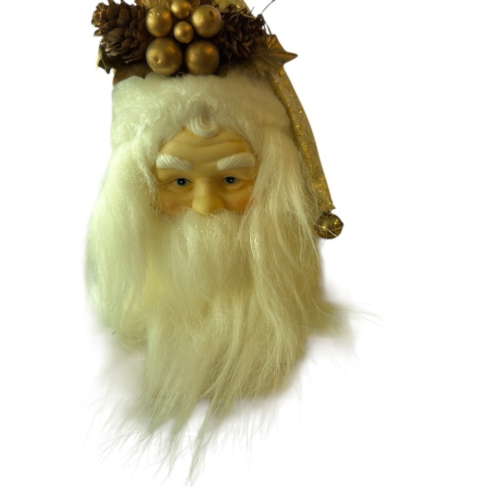 Santa St.Nickolas Ornament white beard Gold Hat Bell 8 inches